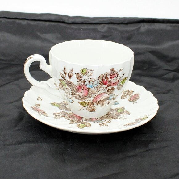 JOHNSON BROTHERS Other - Johnson Bros Flat Cup & Saucer Set Devon Sprays Brown Multicolor
